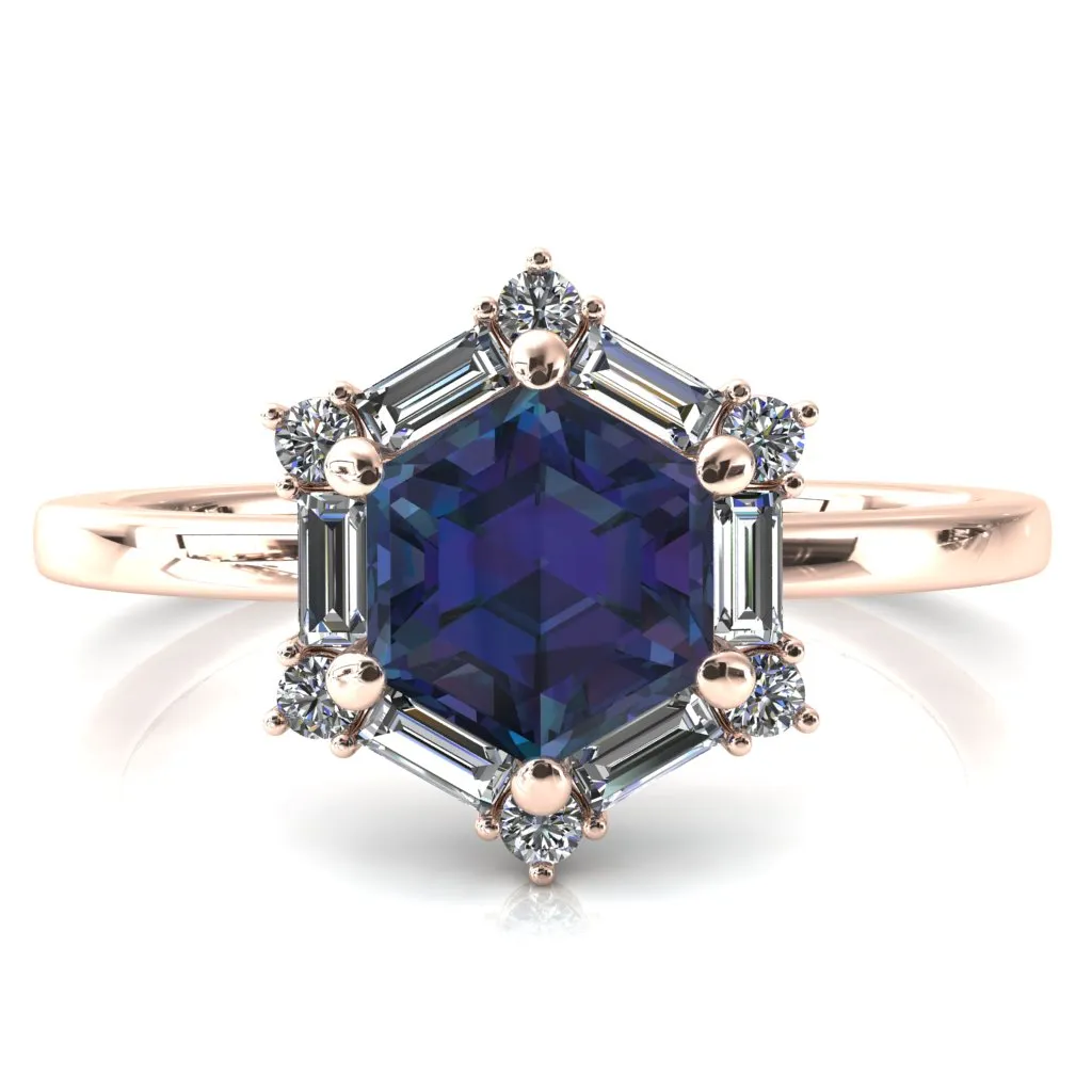 7.5mm Hexagon Center Baguette Moissanite Halo Ring