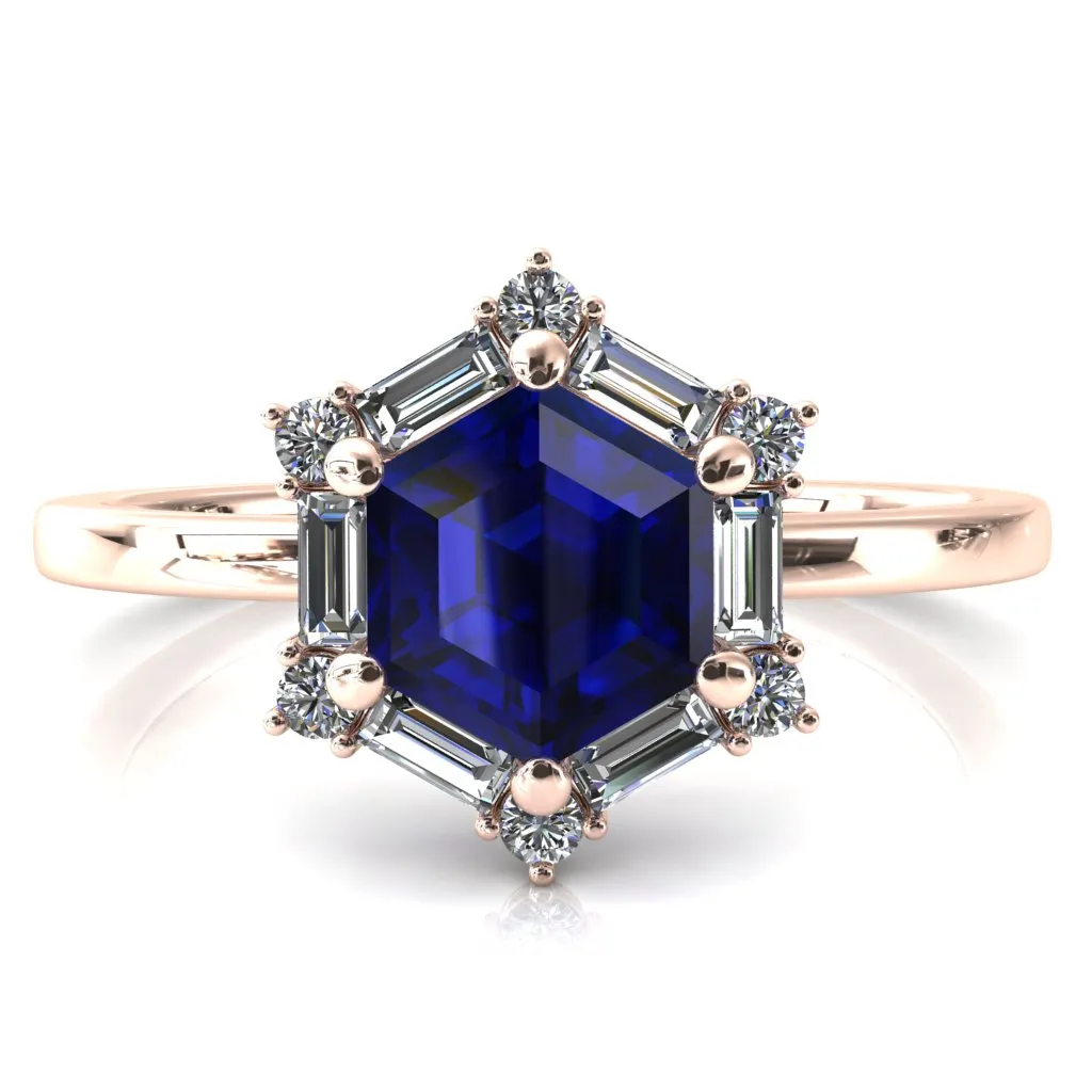 7.5mm Hexagon Center Baguette Moissanite Halo Ring