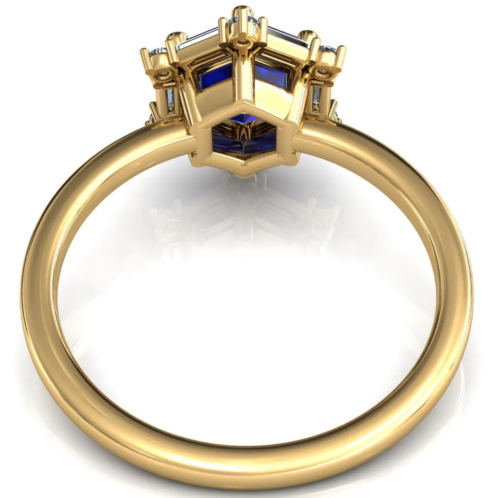7.5mm Hexagon Center Baguette Moissanite Halo Ring