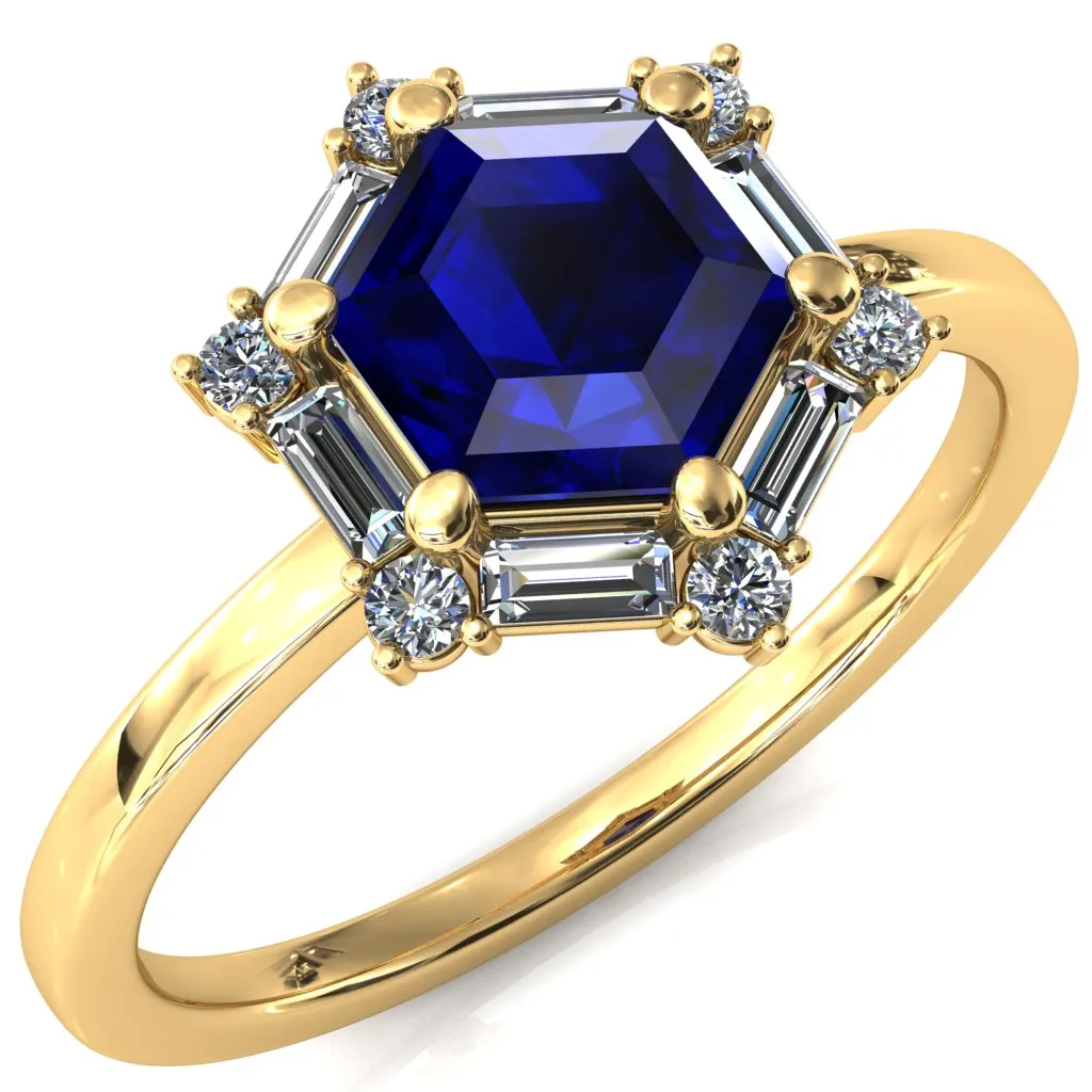 7.5mm Hexagon Center Baguette Moissanite Halo Ring