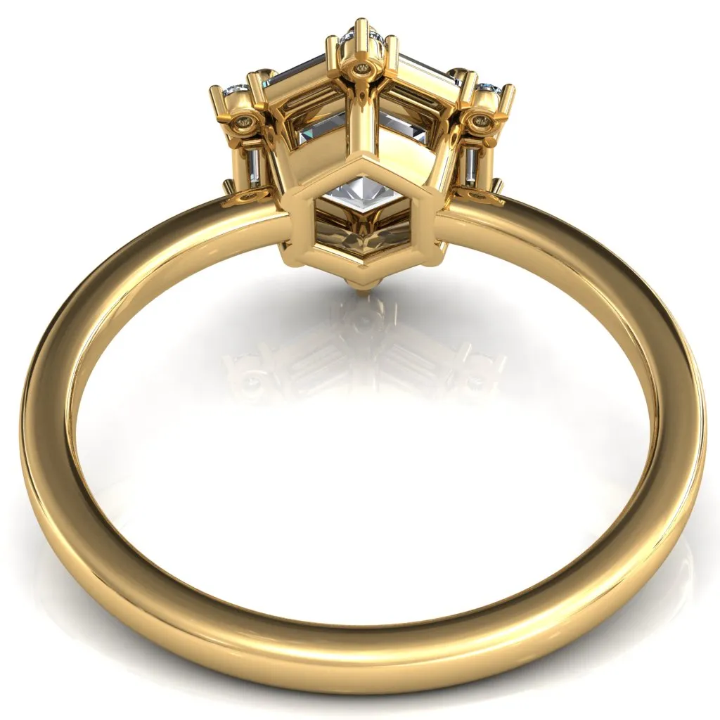 7.5mm Hexagon Center Baguette Moissanite Halo Ring