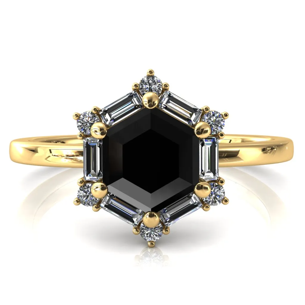 7.5mm Hexagon Center Baguette Moissanite Halo Ring