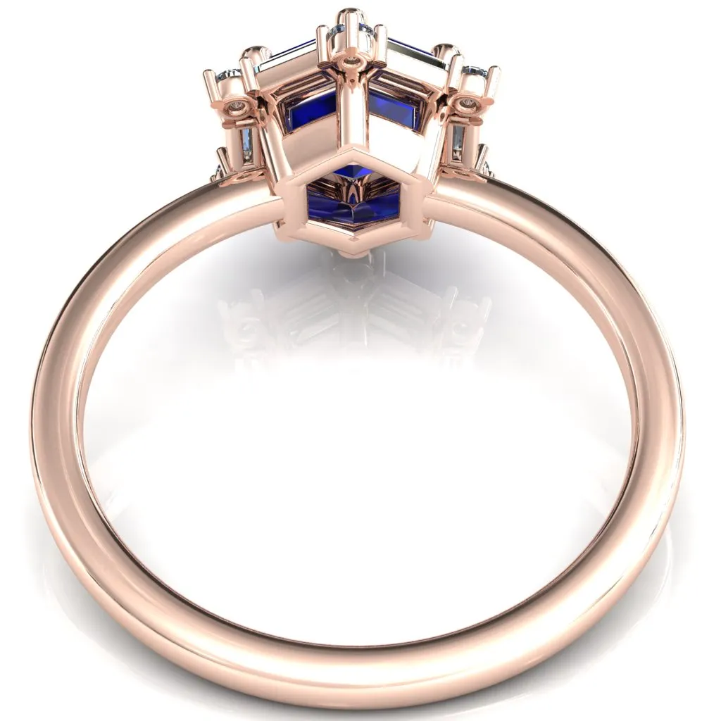 7.5mm Hexagon Center Baguette Moissanite Halo Ring