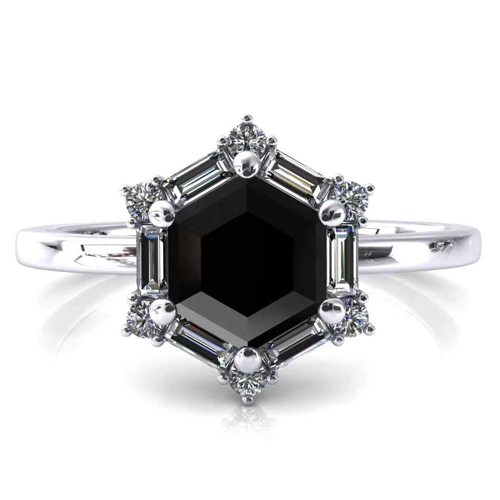 7.5mm Hexagon Center Baguette Moissanite Halo Ring