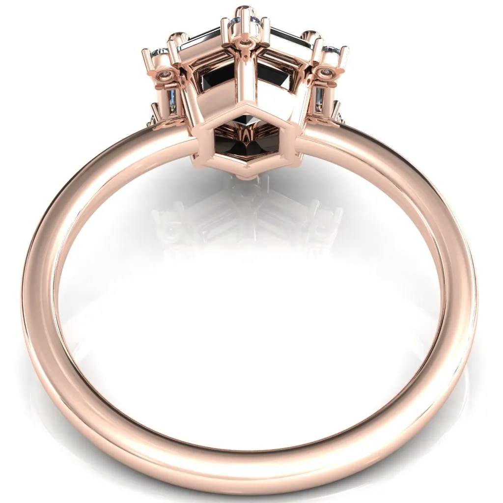 7.5mm Hexagon Center Baguette Moissanite Halo Ring