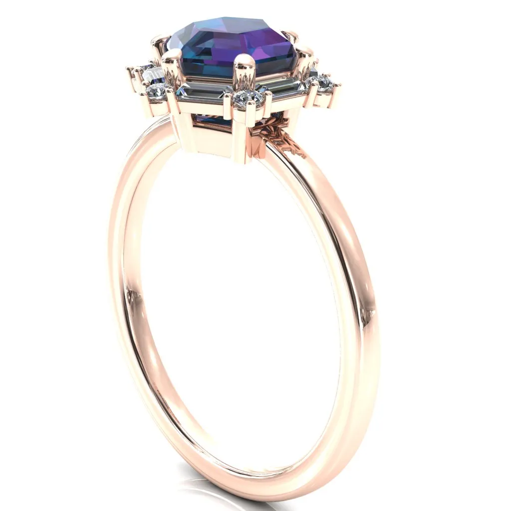 7.5mm Hexagon Center Baguette Moissanite Halo Ring