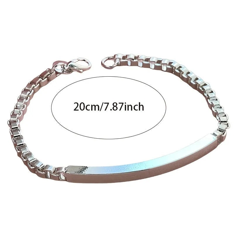925 Silver Couples Bracelet Set with CZ Accents, Engraving, Perfect for Gifting