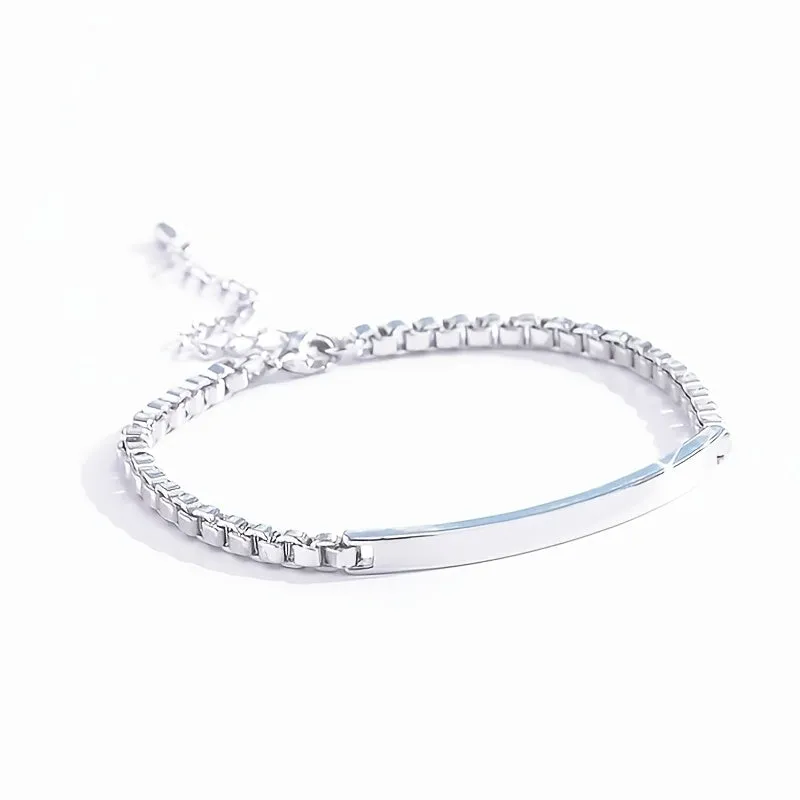 925 Silver Couples Bracelet Set with CZ Accents, Engraving, Perfect for Gifting