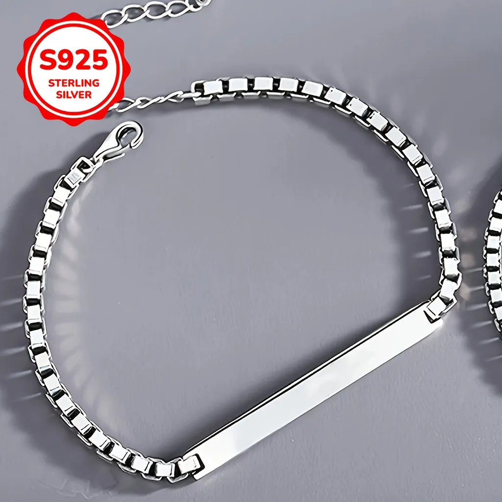 925 Silver Couples Bracelet Set with CZ Accents, Engraving, Perfect for Gifting