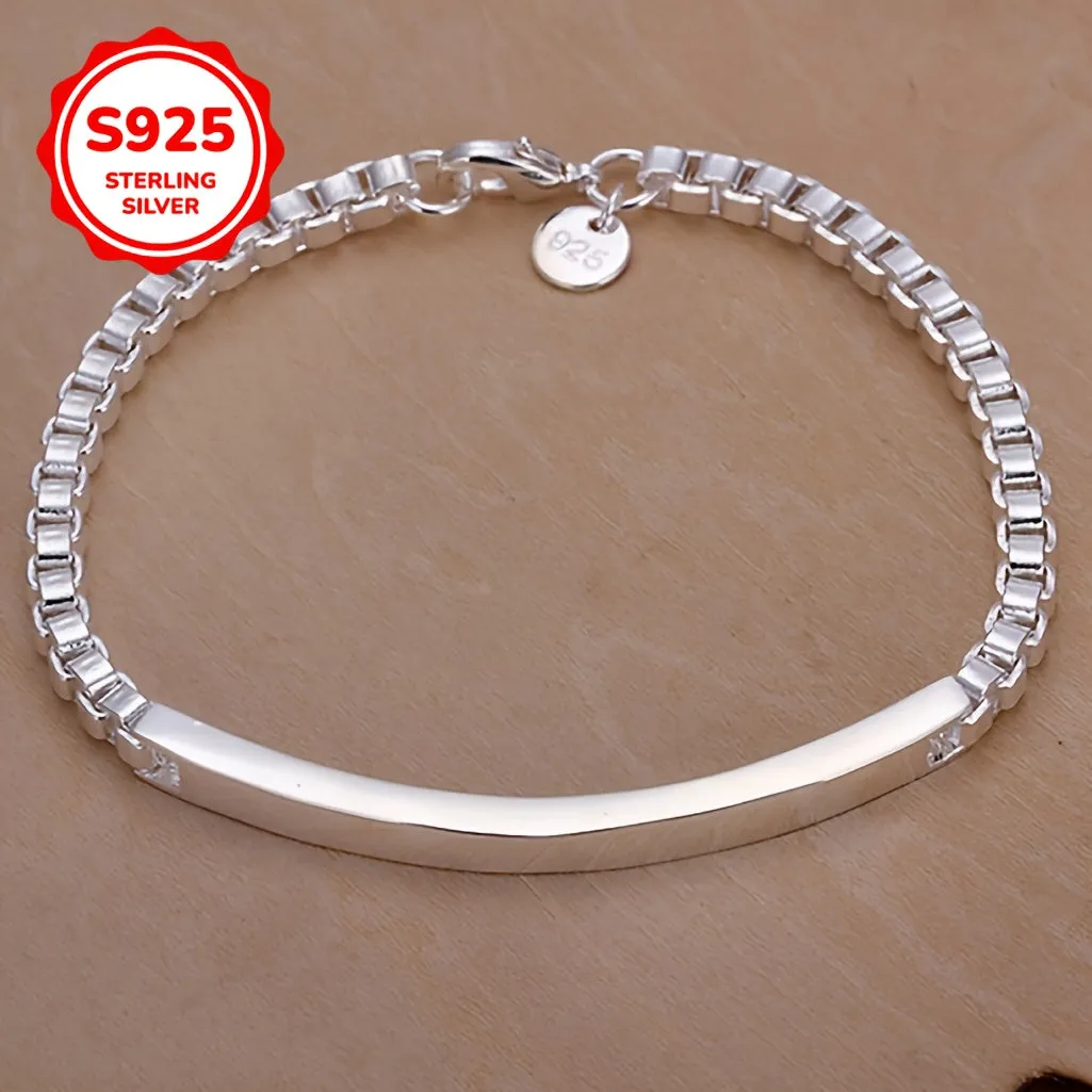 925 Silver Couples Bracelet Set with CZ Accents, Engraving, Perfect for Gifting