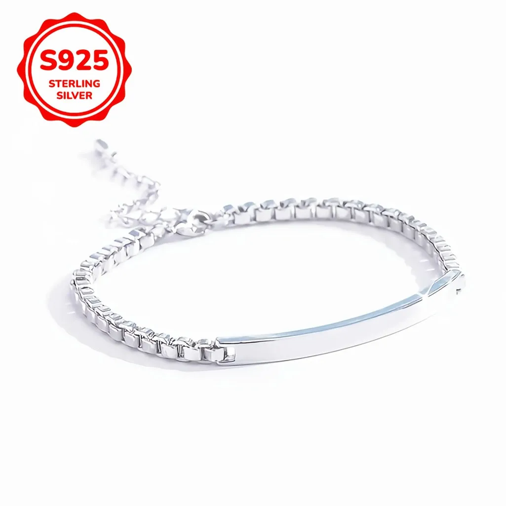 925 Silver Couples Bracelet Set with CZ Accents, Engraving, Perfect for Gifting