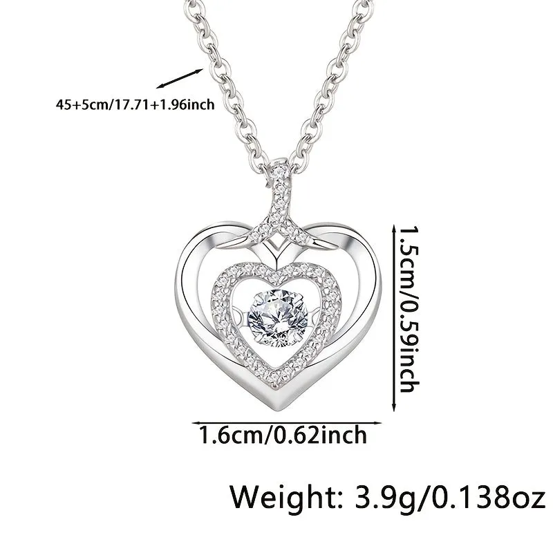 925 Silver Heart Pendant Necklace w/ CZ Gold Plated Chain