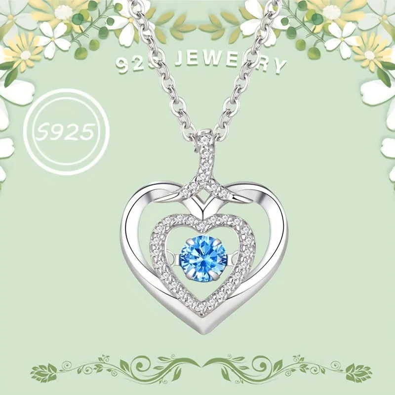 925 Silver Heart Pendant Necklace w/ CZ Gold Plated Chain