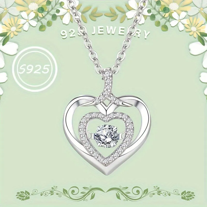 925 Silver Heart Pendant Necklace w/ CZ Gold Plated Chain