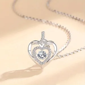 925 Silver Heart Pendant Necklace w/ CZ Gold Plated Chain