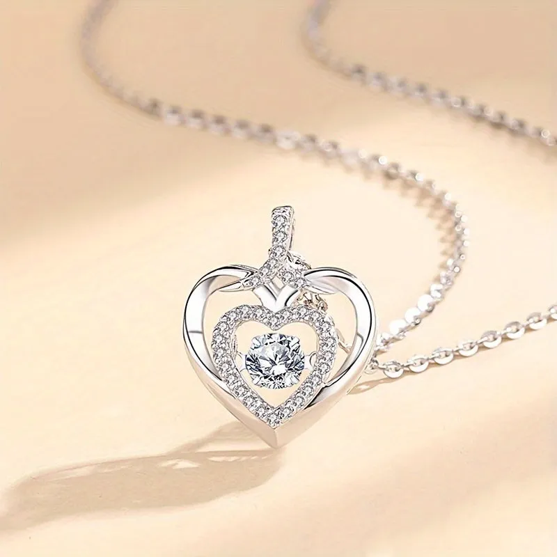 925 Silver Heart Pendant Necklace w/ CZ Gold Plated Chain