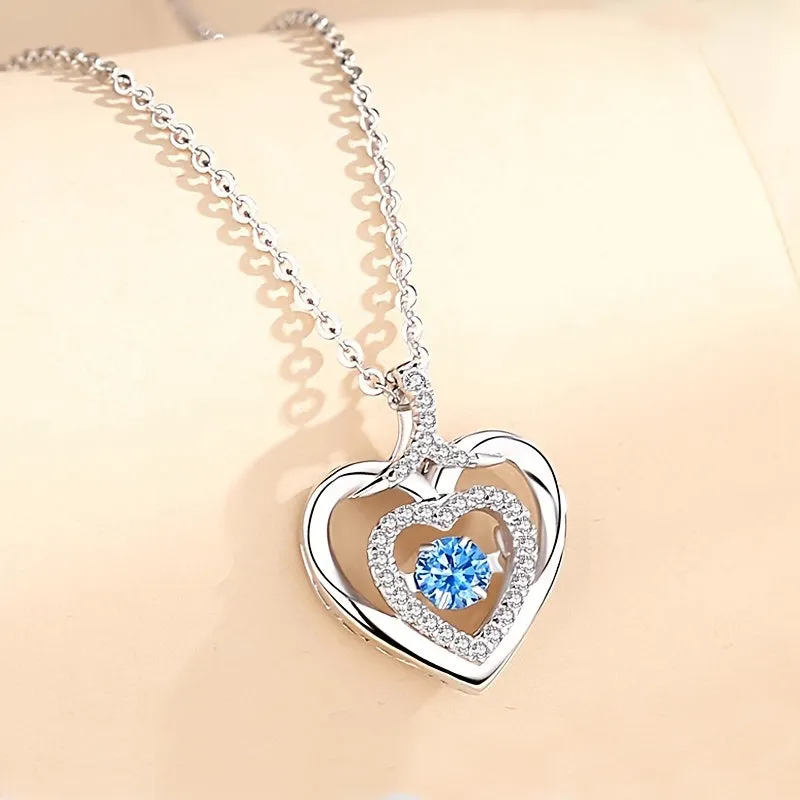925 Silver Heart Pendant Necklace w/ CZ Gold Plated Chain
