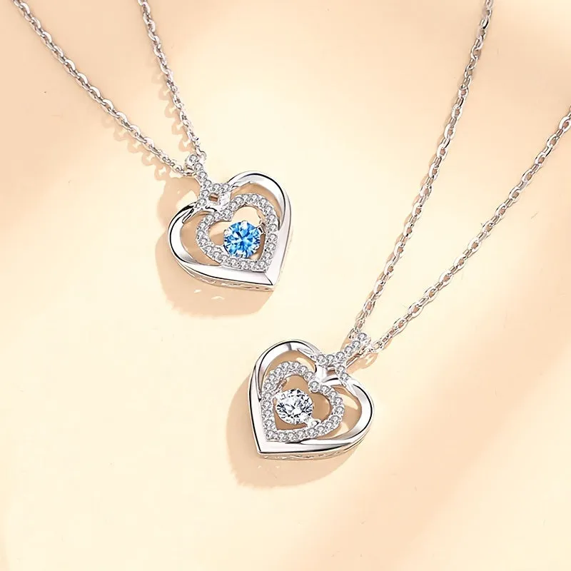 925 Silver Heart Pendant Necklace w/ CZ Gold Plated Chain