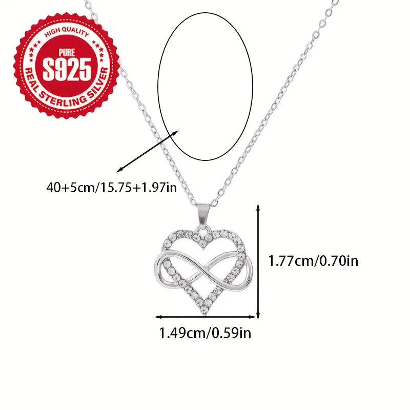 925 Silver Infinity Heart Pendant Necklace Zirconia Plated Hypoallergenic