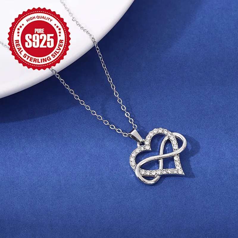 925 Silver Infinity Heart Pendant Necklace Zirconia Plated Hypoallergenic