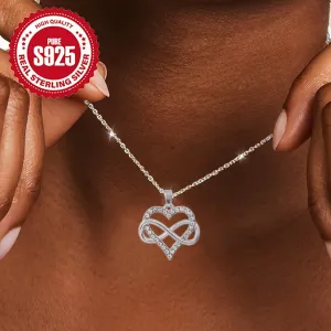 925 Silver Infinity Heart Pendant Necklace Zirconia Plated Hypoallergenic