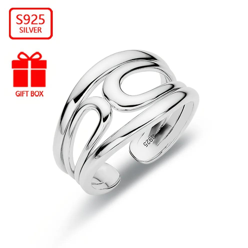 925 Sterling Silver Geometric Line Open Ring