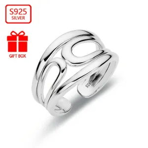 925 Sterling Silver Geometric Line Open Ring