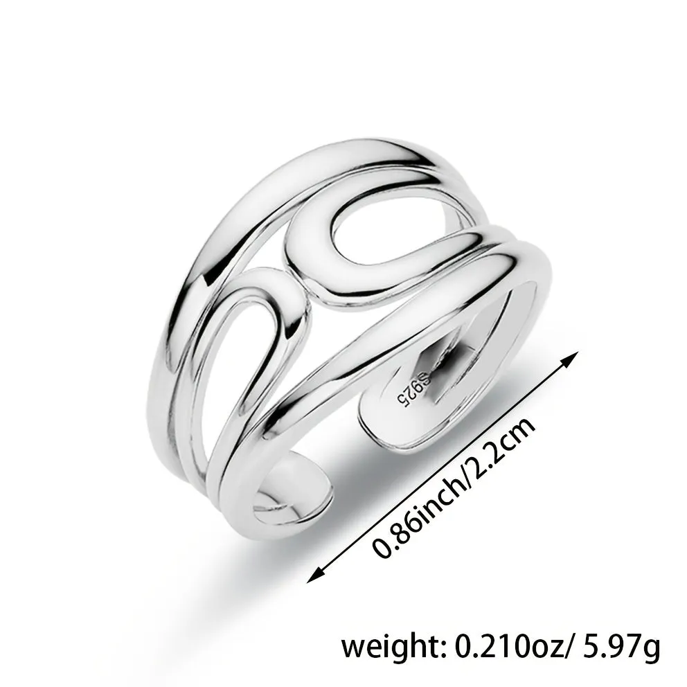 925 Sterling Silver Geometric Line Open Ring