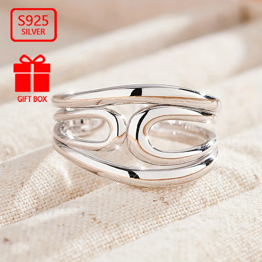 925 Sterling Silver Geometric Line Open Ring