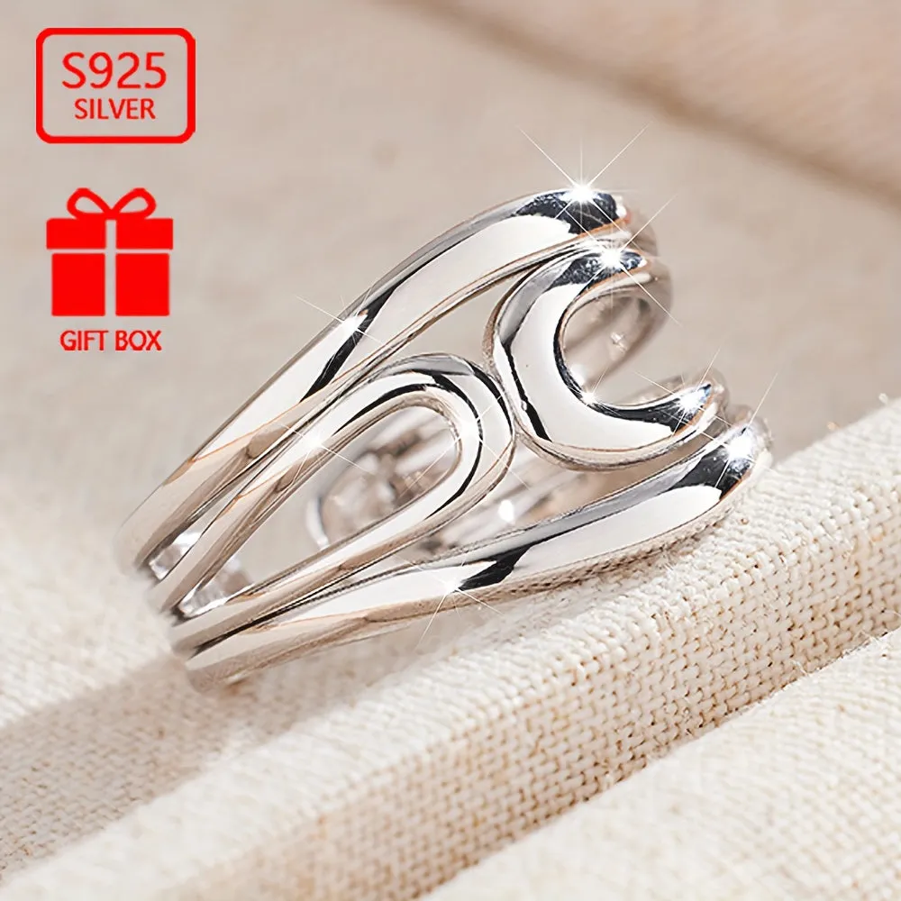 925 Sterling Silver Geometric Line Open Ring