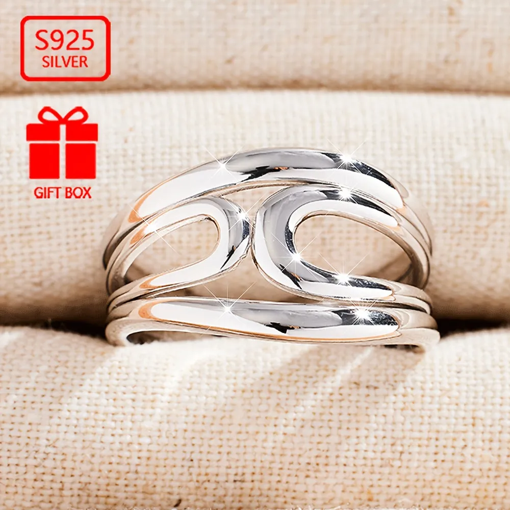925 Sterling Silver Geometric Line Open Ring