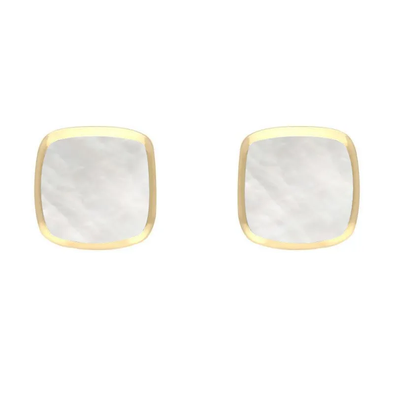 9ct Yellow Gold Mother of Pearl Dinky Cushion Stud Earrings