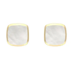 9ct Yellow Gold Mother of Pearl Dinky Cushion Stud Earrings