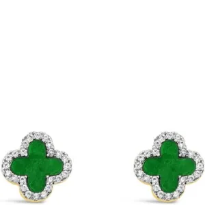 Absolute Gold Clover Stud Earrings - Green