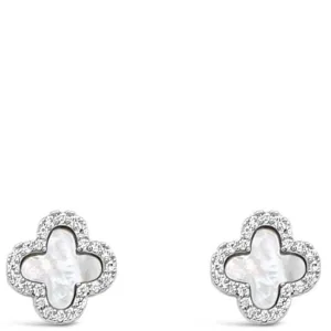 Absolute Silver Clover Stud Earrings - Mother Of Pearl