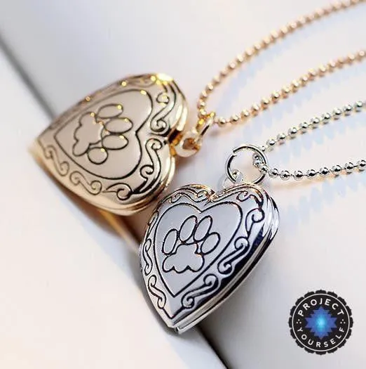 Adorable Engraved Paw Heart Locket Pendant Necklaces