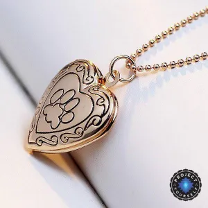 Adorable Engraved Paw Heart Locket Pendant Necklaces