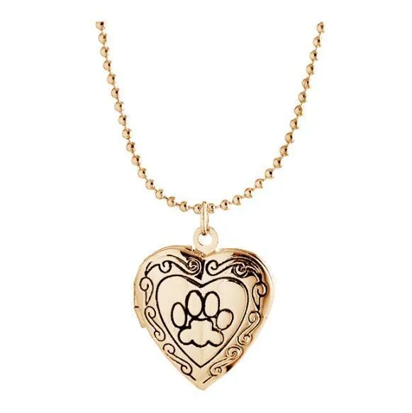Adorable Engraved Paw Heart Locket Pendant Necklaces