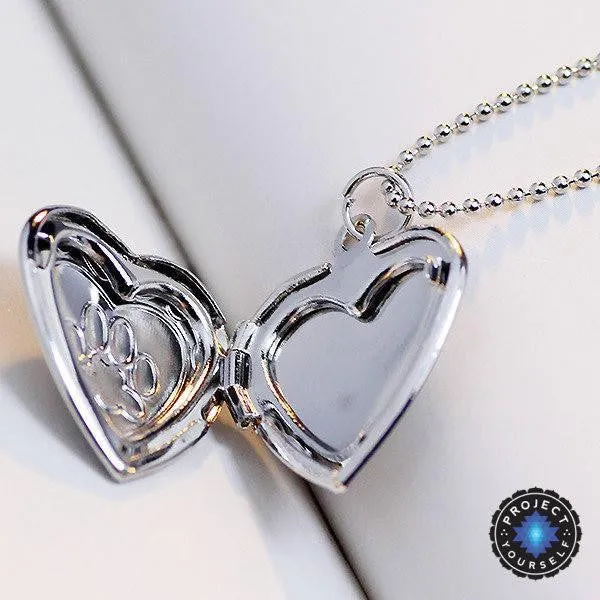 Adorable Engraved Paw Heart Locket Pendant Necklaces