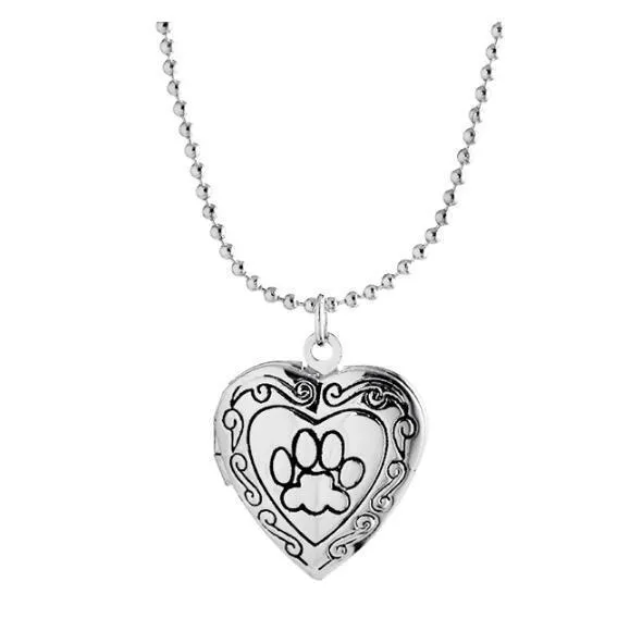 Adorable Engraved Paw Heart Locket Pendant Necklaces