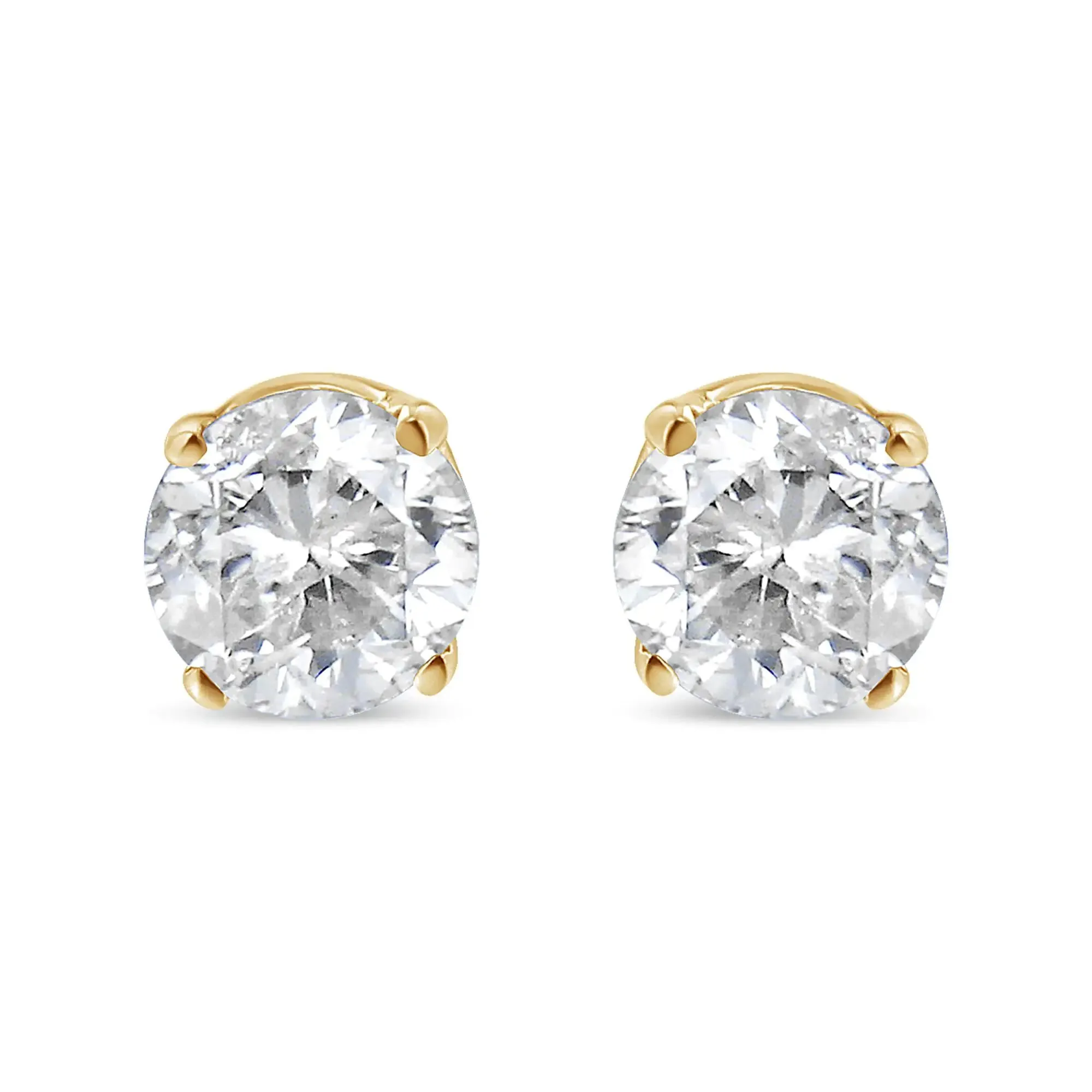AGS Certified 14K Yellow Gold 1/2 Cttw 4 Prong Set Brilliant Round-Cut Solitaire Diamond Push Back Stud Earrings (O-P, Color, SI2-I1 Clarity)