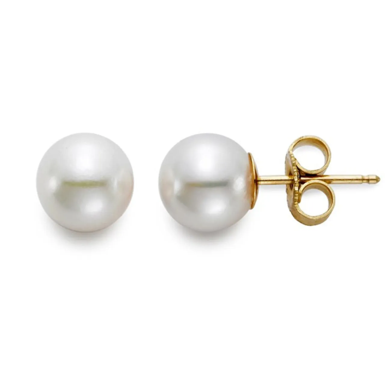 Akoya Pearl 18K Yellow Gold Stud 7.5-8mm White AA Stud Earrings
