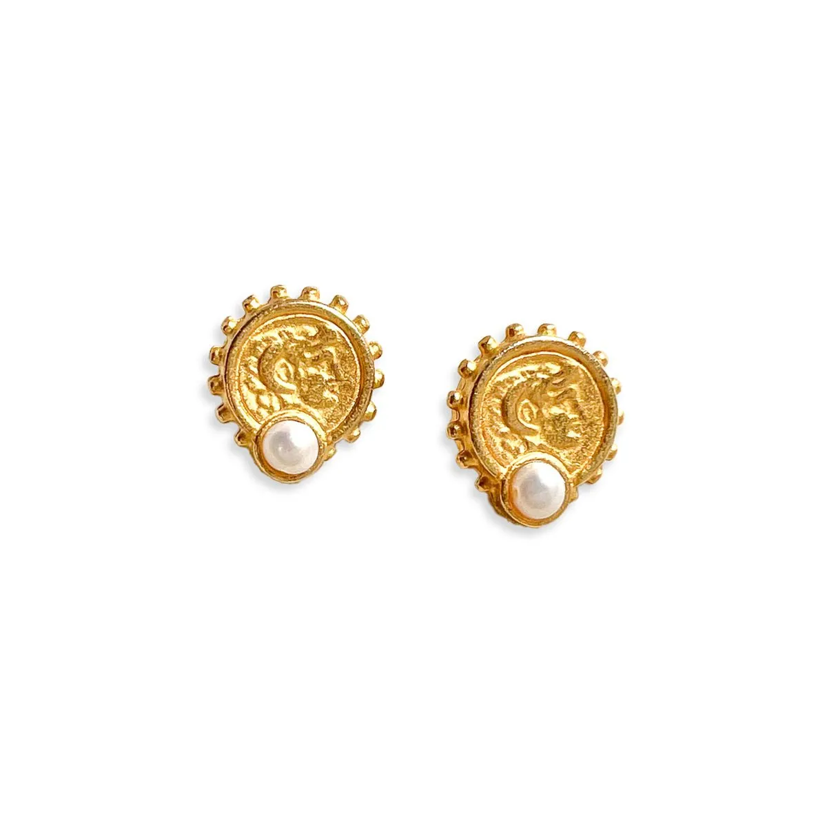 Alexander the Great coin pearl stud earrings