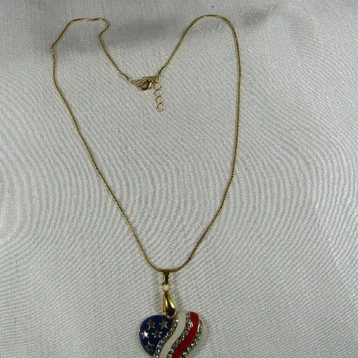 American Flag Heart Charm Pendant Necklace Gold