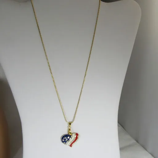 American Flag Heart Charm Pendant Necklace Gold