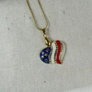 American Flag Heart Charm Pendant Necklace Gold