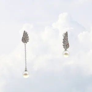Angel Wings Asymmetrical Pearl Stud Earrings