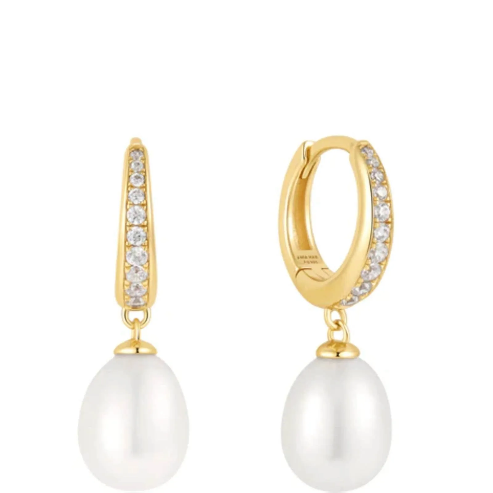Ania Haie Chic Creator Gold Freshwater Pearl & Zirconia Pave Drop Huggie Earrings