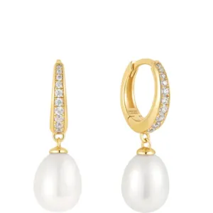 Ania Haie Chic Creator Gold Freshwater Pearl & Zirconia Pave Drop Huggie Earrings