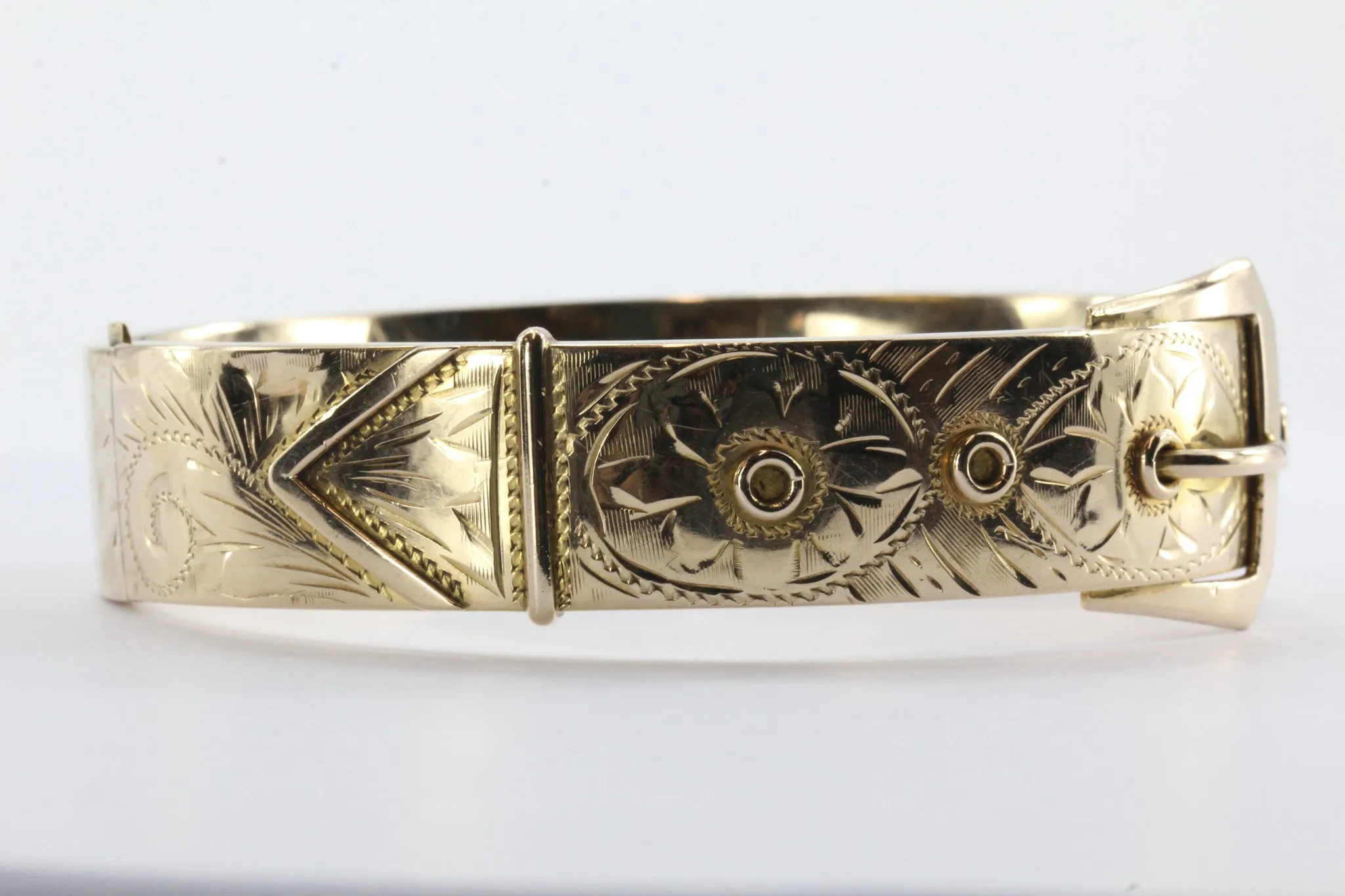 Antique 1918 Edwardian 14K Gold Belt Buckle Large Chunky Bangle Bracelet